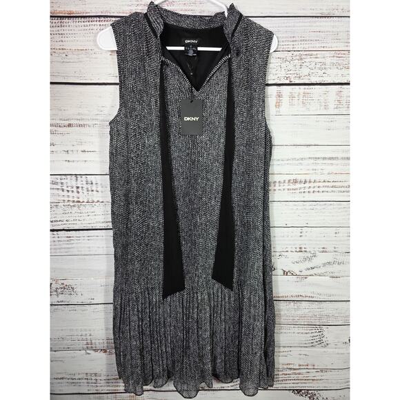 DKNY Black Sleeveless Sheath Bow Flowy Summer Dress size 10 NWT - Picture 1 of 6